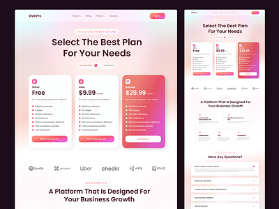 Pricing Page Concept for CMS Web App cms content design designer development freelance global nocode pricing pricing plan project remote selection subscription task trending uxui web app web design website