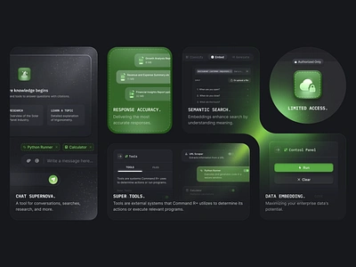 Supernova: Enterprise AI Platform Web App - Components 💫 ai artificial intelligence chat ai chatbot components dark dark landing page dark saas landing page dark section dark ui dark website darkmode design glow landing page large language model product design saas ui ux