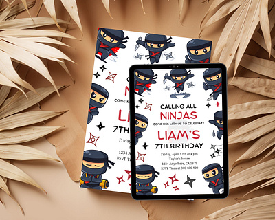 Custom Ninja Birthday party invitation card art artist artwork custom card graphic design illustration invitation card