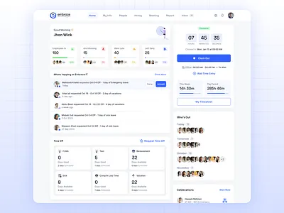 Company&Employee-Dashboard-HR Management-SaaS- Web-App-Design attendance b2b b2c blue branding clean dashboard employee mangement graphic design home screen illustration mobile mobile app design mobile design saas uiux web design website widgets