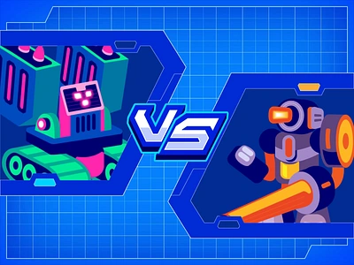 ToonBot 🤖 - LanchBot VS AimBot animation battle game brawl star character character design game art game design illustration launcher long range marksman military motion game motion graphics pvp game robot robot game rpg sniper tank