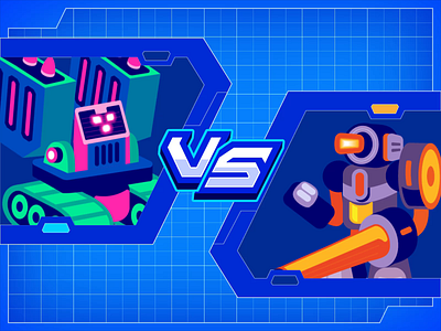 ToonBot 🤖 - LanchBot VS AimBot animation battle game brawl star character character design game art game design illustration launcher long range marksman military motion game motion graphics pvp game robot robot game rpg sniper tank