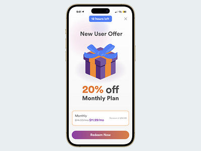 Trial offer colourful gift innovative app new user offer premium subscription time trial