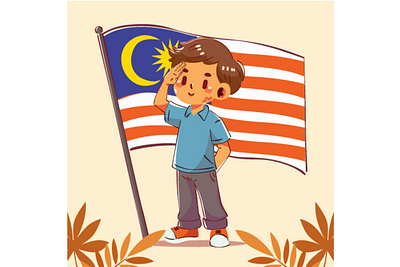 Illustration of Malaysia National Day boy cartoon celebration commemorate day declaration federation festival flag greeting happy independence malaya malaysia national patriot pride proud salut unity