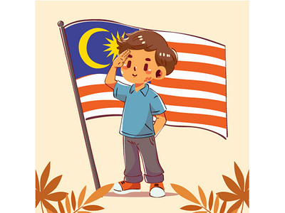 Illustration of Malaysia National Day boy cartoon celebration commemorate day declaration federation festival flag greeting happy independence malaya malaysia national patriot pride proud salut unity