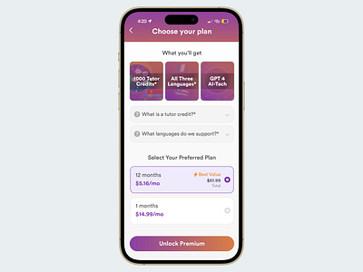 In-App Subscription ai ai tutor dribbble showcase gpt in app purchase language learning pay premium purchase subscription tutor