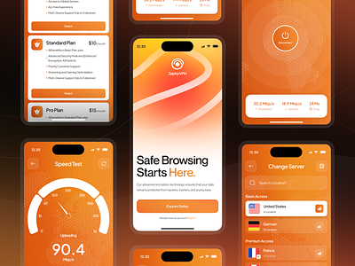 ZephyrVPN Mobile - More Screens clean connection gradient internet ios mobile app network proxy safe secure security server simple speed test ui ui kit ux vpn vpn app