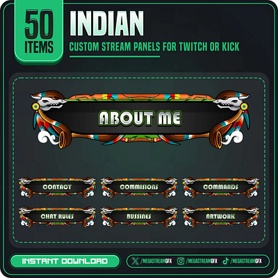 Indian Tribe Theme Panels | 50x Indian Tribe Twitch Panels panel set