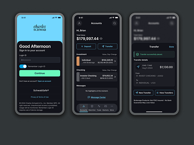 Banking App (dark) app bank banking dashboard design interface login transfer ui ux