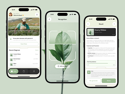 AI plant app - Plant Disease Recognition ai app app design camera clean design machine learning mobile mobile app plant plant app plant desease scan ui