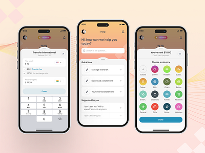 Money Maintenance & Tracking App choose a category credit card payment ios money transfer quick links recipient sent suggested for you transfer international ui