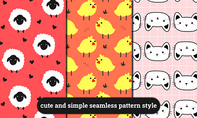 cute animal mascot seamless pattern animal background cat chick cute funny happy kawaii pattern sheep simple textile