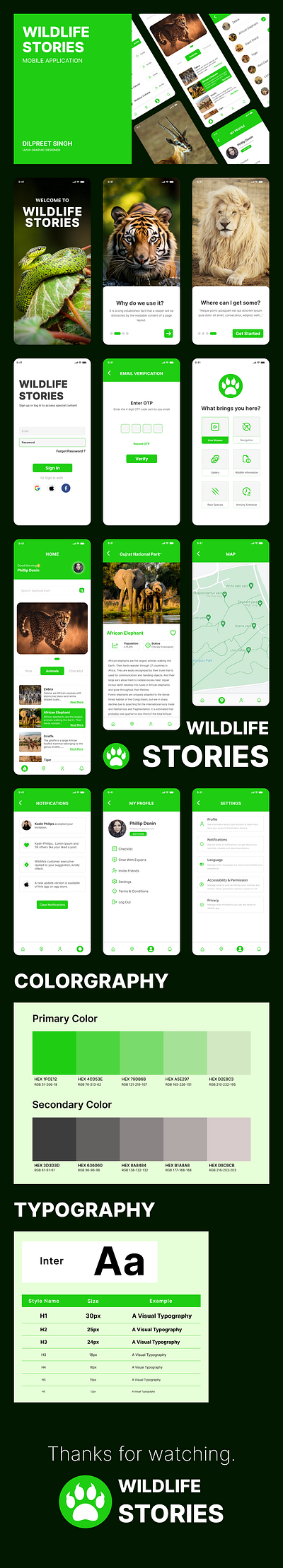 Wildlife Stories Mobile App Ui/Ux Style Guide app design mobile app travel ui uiux user interface ux wildlife zoo app