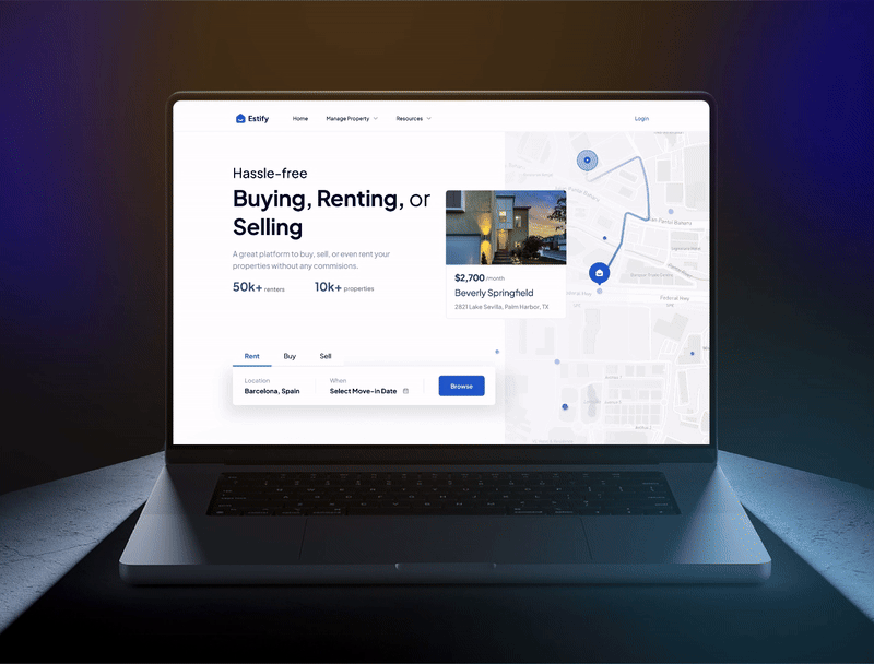 A landing page for the real-estate marketplace designagency