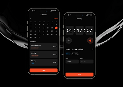 Time tracker app application clean dark dark mode design simple design time tracker timer traker ui ux