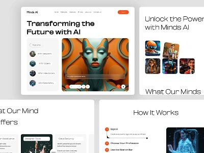 Minds AI - Artificial Intelligence Service Landing Page Website ai ai images ai landing page chat gpt coders data security designers homepage ui ux website website design