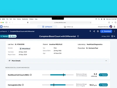 Lab Reports on Desktop app blood dekstop design digital health healthcare macbook medical saas tech test ui ui design uiux ux
