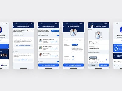 Health Journal Sharing on Mobile app contact data design digital doctor health ios iphone journal medical sharing sync tech transfer ui ui design uiux ux