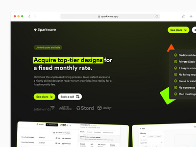 Landing page for Sparkwave design product design ui