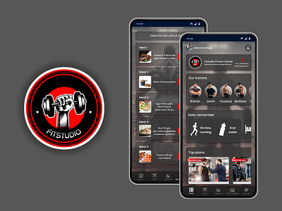 Fit Studio - A Gym Application animations black case study diet dribbble figma fitness gym logo machines mobile application motivation photoshop primarycolors product prototype red ui user research ux