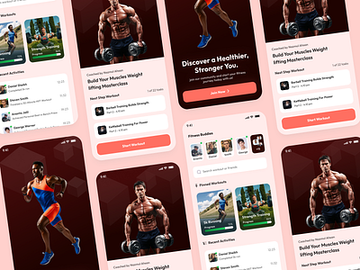 Fitness Tracker App Design Concept clean colorful concept design concept elegant fitness gym health healthcare minimal mobile app design red ui uiux user experience user interface design userinterface ux vibrant visual design