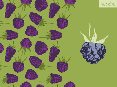 Blackberry pattern (hand-drawn graphics) berries black raspberry blackberries blackberry branding concept design drawing food green hand drawn healthy food idea illustration nature ornament pattern seamless vector vegan