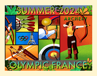 Archery - Summer Olympic Illustration archery illustration archery sport digital illustration france illustration olympic olympic games olympic illustration paris paris olympic sport illustration summer illustration summer olympics vector illustration