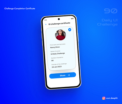 Challenge Completion Certificate | Daily U # 90/90 app design ui design ux design