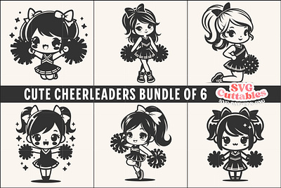 Cheerleader Silhouettes Cute Cheerleaders Bundle 3d animation motion graphics ui