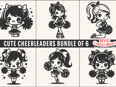 Cheerleader Silhouettes Cute Cheerleaders Bundle 3d animation motion graphics ui