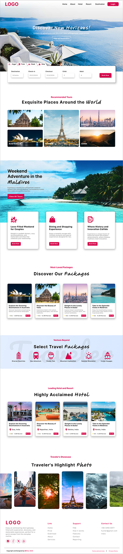 Travel website graphic design ui