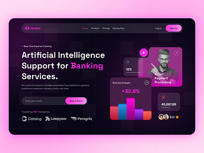 Ai Banking Service ai arobix banking chat chatgpt defi digital finance header landing page mobile modern money product design service technology ui ux wallet website