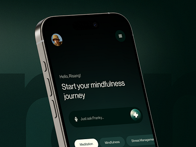 Franky - Personal Wellbeing Coach dark design health app meditation mental health minimal minimalist mobile product design therapy ui ux wellbeing wellness yoga