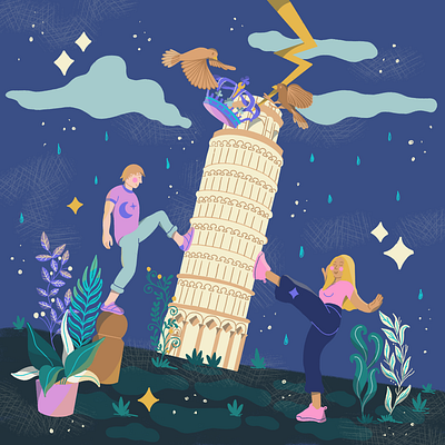 Tarot | 16. La Torre graphic design ilustracion ilustration italia tarot tarot moderno torre de pisa