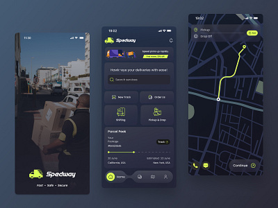 Movers and Packers Mobile App Design app design call chat dark mode delivery easydelivery glass effect house moving map mobile app design mockup movers packers packers and movers app shipper splash track transport ui ux