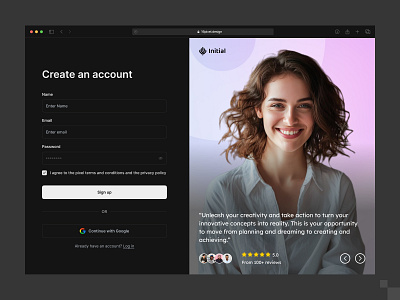 Create an account page UI - Dark authantication clean creatanaccount darktheme darkui design login minimal modern signuppage signupui ui ux