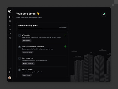 Getting Started! -Dark app clean dark theme dark ui design get started minimal onboarding real estate ui uiux ux webapp website design