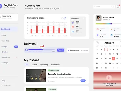Language Learning website dashboard ui