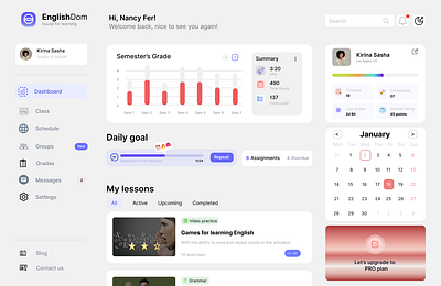 Language Learning website dashboard ui