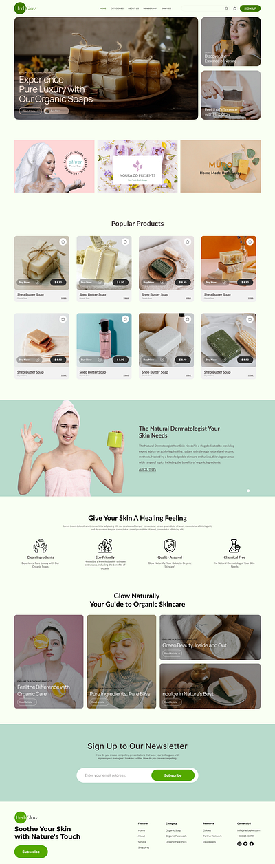 HerbGlow Organic Soap Ecommerce Landing Page beauty beauty care branding design ecommerce figma graphic design healthy herosection interface minimal organic soap ui user interface ux website