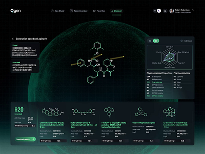 QGen Health Lab - Generate Molecules Overview analytics chart cancer theraphy cancer treatment chart ui dashboard admin dashboard interface doctor dashboard drug dicovery ui drug tool ui drug treatment tool healthcare dashboard medical app medical dashboard medical design molecule interface science interface