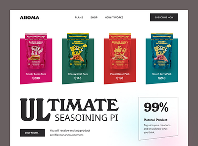 Aroma E-commerce Website chips design ecommerce flavor food header homepage landing page mockup packaging product shopify website snacks spicy ui ux web web design website website design