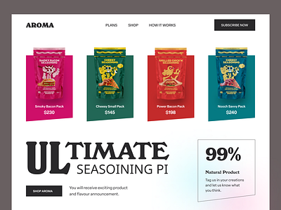 Aroma E-commerce Website chips design ecommerce flavor food header homepage landing page mockup packaging product shopify website snacks spicy ui ux web web design website website design