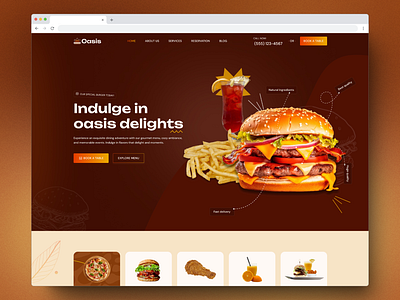 Oasis - Restaurant Website Design cafe design dinning fast food cafe foods framer hotels noocode responsive design restaurant ui web design webflow