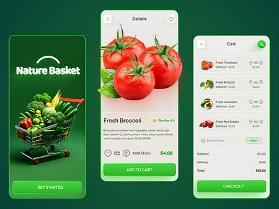 Nature Basket "Mobile APP" customerreviews dairy figma freshproduce fruits grocerydelivery healthyeating homedelivery mobile app mobile application mobilewallet onlineshopping ordertracking organicproducts productsearch shoppinglist trends 2024 ui userfriendly vegetables