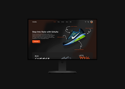 Schuhe : Shoes E-Commerce Website dark ecommerce figma orange photoshop shoe shoes ui ui ux uiux user experience user interface website