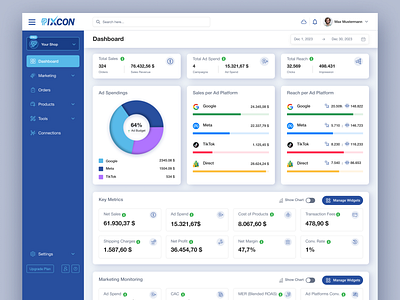 Pixcon - SaaS Online Store Analytic Tool 2024 analytics application design design ecommerce minimal mobile app responsive design saas saas app saas web app ui usability ux design ux research web application design website