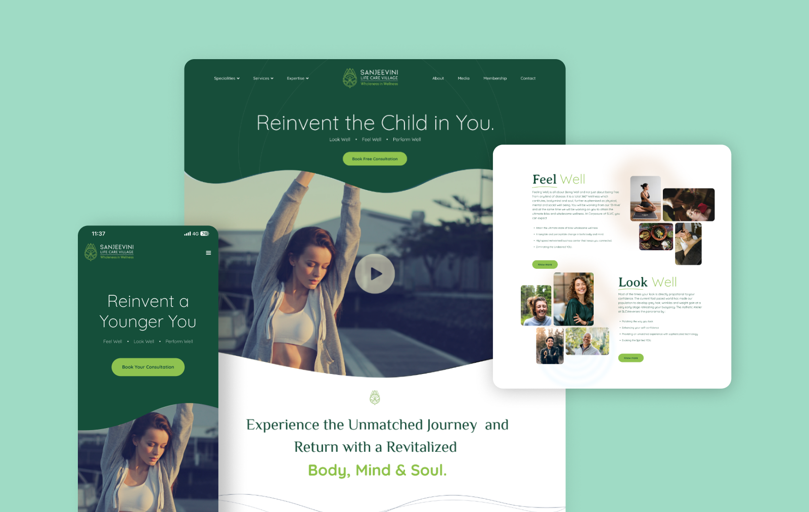 Sanjeevini Life Care Website Design consulting fahaddesigns feel well healthcare healthcare and well being intuitive navigation landing screen longevity look weel mind soul one page perfomr well user centric user experience website design well being wellness