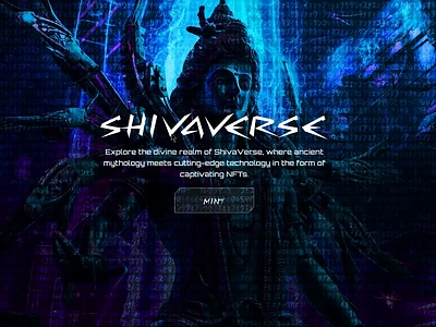 Shivaverse NFT "Your Way into the Divine Realm" blockchain branding cyberpunk style ethereum figma graphic design nextjs nft nft landing page nft website reactjs shiva tailwindcss ui ui design web design web3 website website design website ui