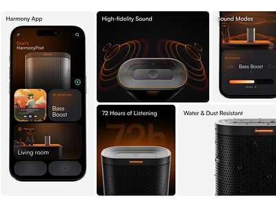 HarmonyPod Bento Section 3d animation branding coloful dark design graphic design illustration interface logo motion graphics product ui